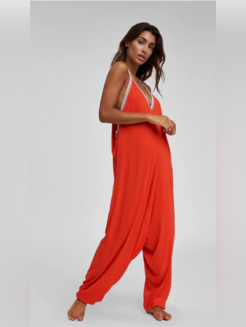 Pitsua Red Draped Harem Jumpsuit
